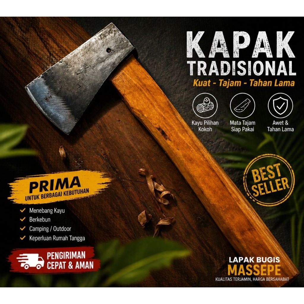Kapak kayu Arit Baja Gagang Kayu Aren Kecil - Tajam, Kuat, dan Efisien