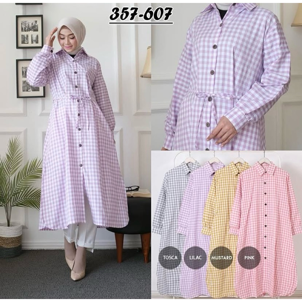 Midi wanita/tunik wanita kotak-kotak/tunik busui katun