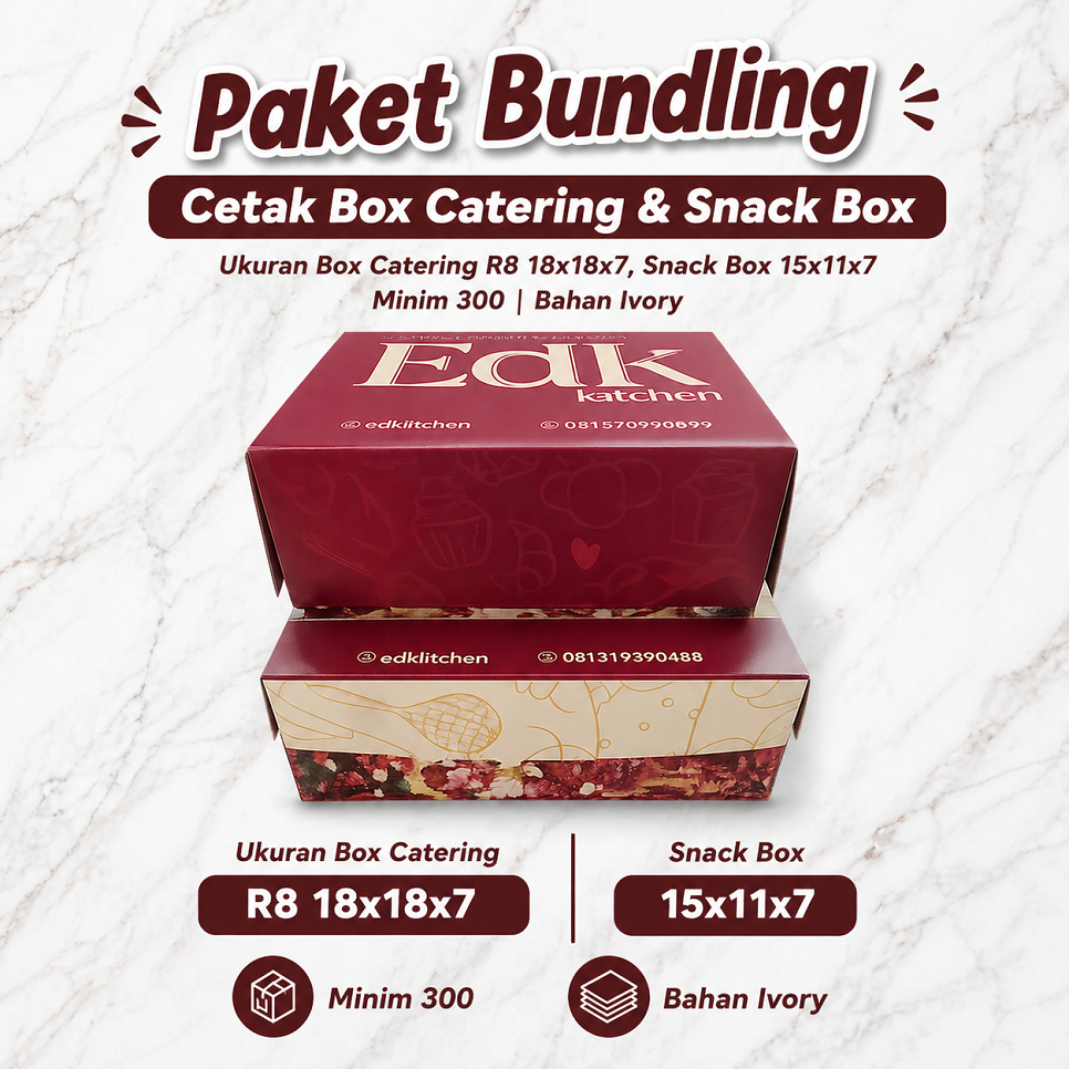 Paket Bundling Cetak Box Catering & Snack Box | Minim 300 | Premium Ivory