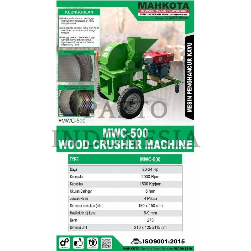 Mesin Penghancur Kayu Wood Crusher MWC 500 MWC-500 MAHKOTA ORIGINAL