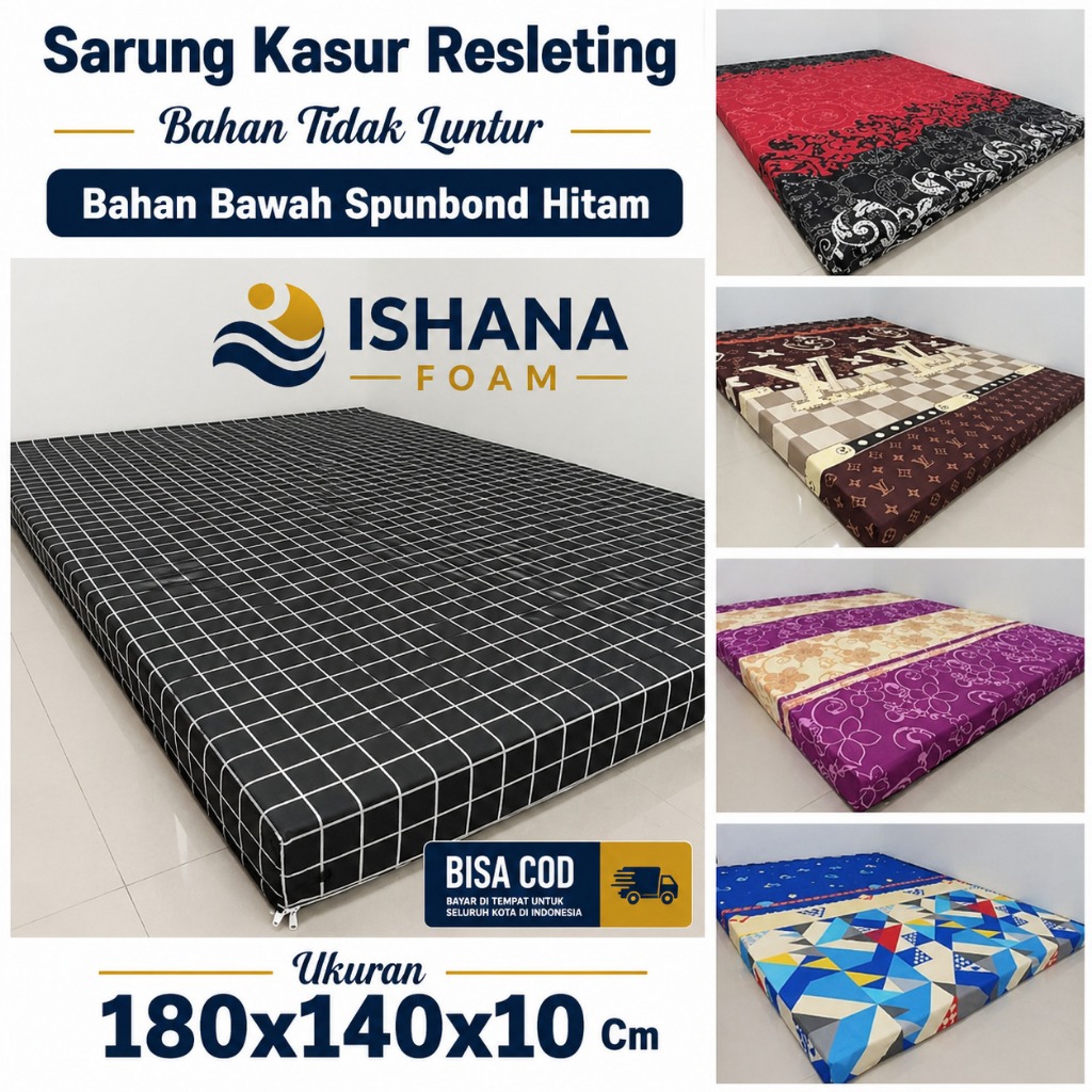 Sarung Kasur Resleting Uk 180x140x10 /180x90x10 Cm. Bahan Lembut & Anti Luntur (Cover Untuk Kasur Bu