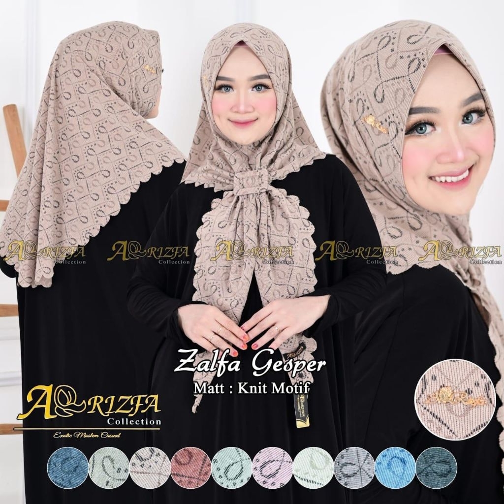 [AR-RIZFA] ZALFA GESPER•hijab instan segitiga non pet•hijab knit motif•jilbab segitiga laser cut•fre