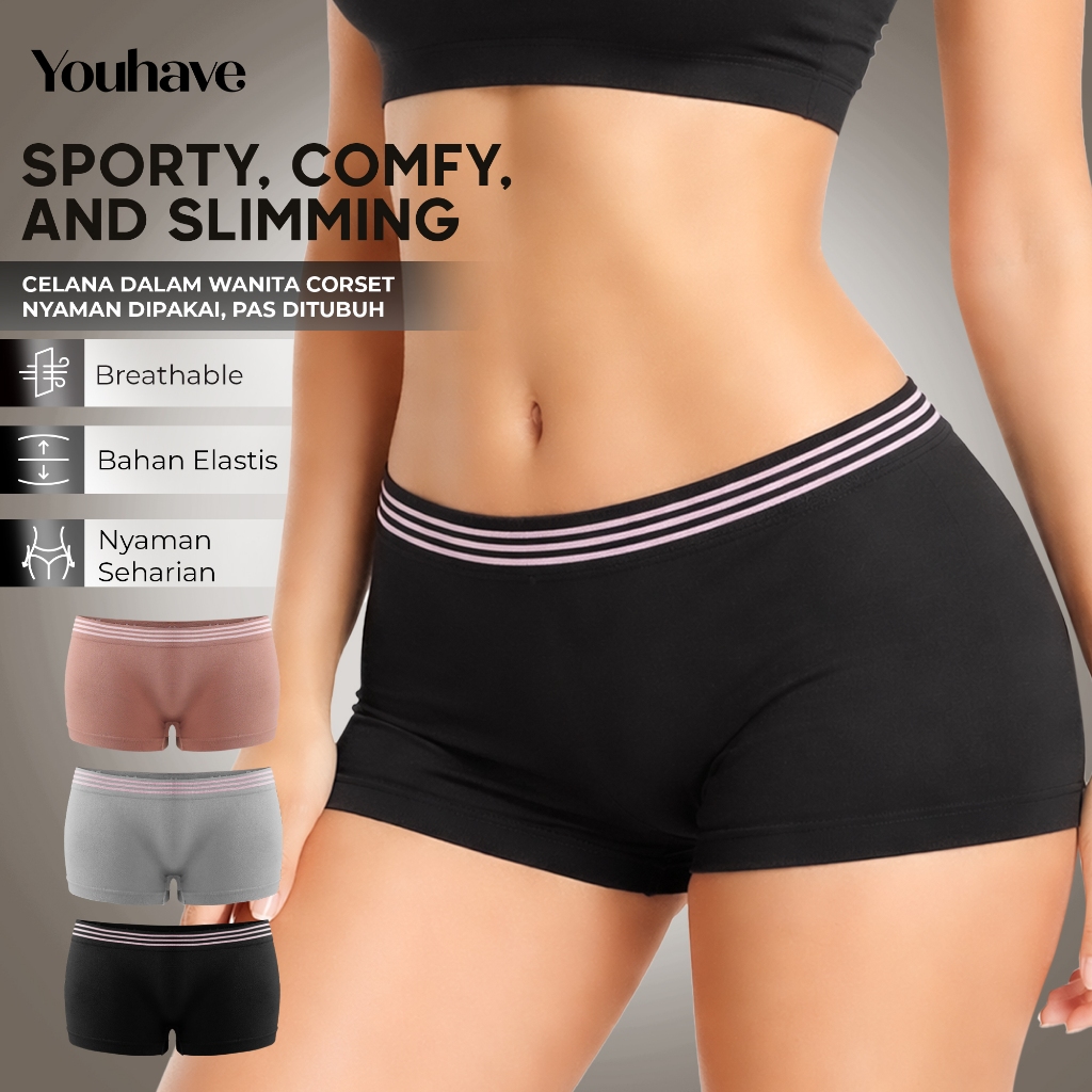 Lipton Celana Dalam Boxer Wanita Korset Celana Short Boxer Sport Slimming Boyshort  Boy Short Wanita