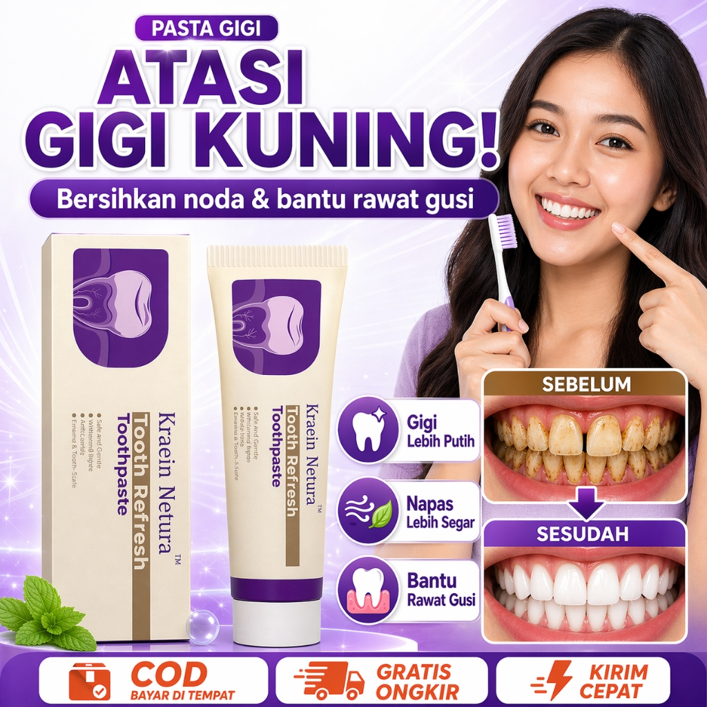 (COD) Pasta Gigi Herbal Tooth 100g Refresh Whitening Toothpaste Pembersih Gigi Kuning Noda Kopi Teh 