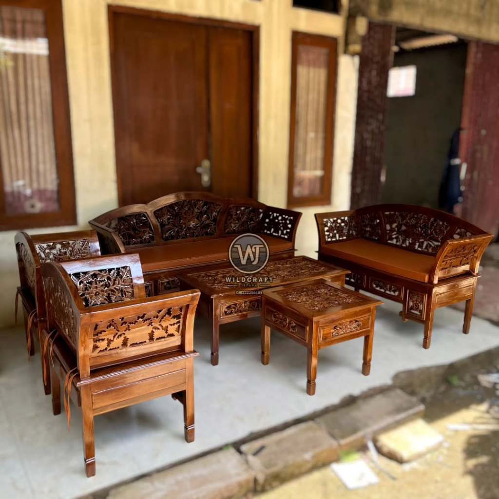 SET KURSI TAMU KARTINI MAWAR - SET KURSI TAMU UKIR KAYU JATI - KURSI RUANG TAMU 3211