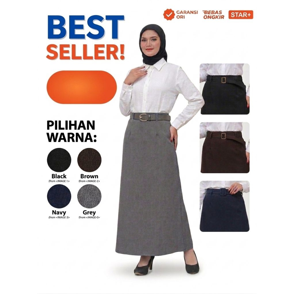 Rok Kerja Panjang Hitam A Line Bahan Formal Kantor Kuliah Sekolah Hitam Abu Navy Coklat