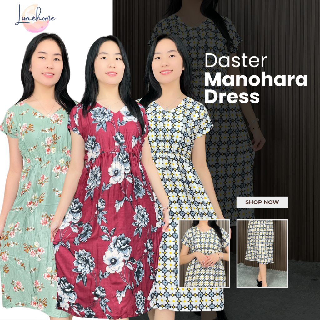 Dress Manohara Panjang Motif Bahan Rayon Premium - Daster Manohara Polos Bali Rayon Premium Lengan P
