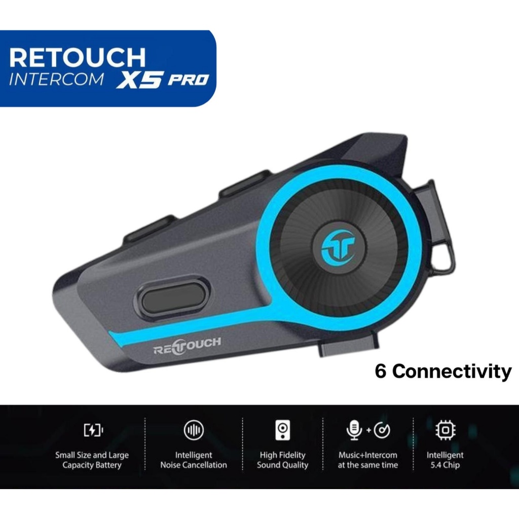 Iintercom Retouch X5 Pro Mesh Intercom HiFi Stereo 6 Riders Connection Bluetooth Interkom Helm Bluet