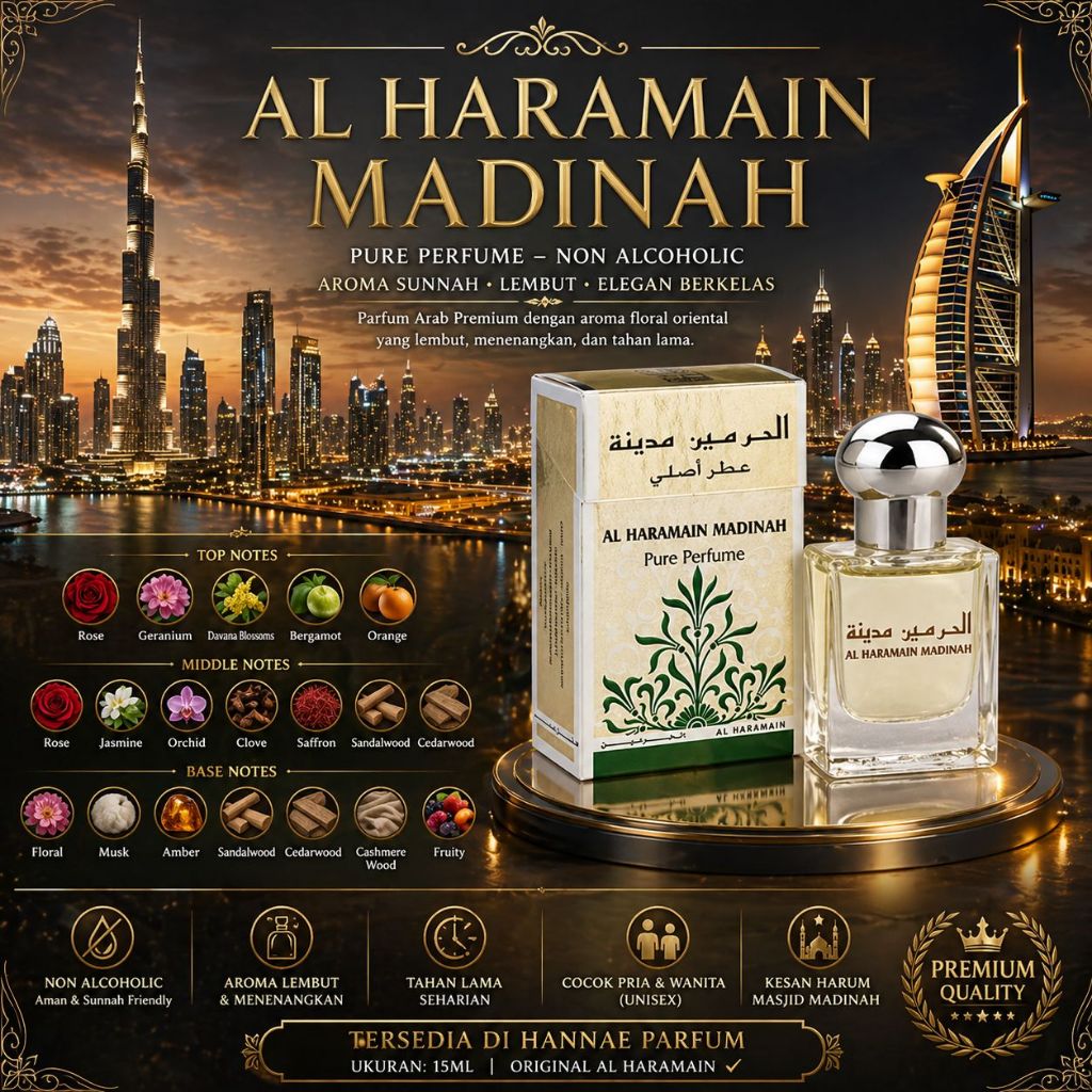 Parfum Arab Al Haramain Madinah 15ml Non Alcoholic Ori Haramain Aroma Tahan Lama Luxsury Parfume Bib