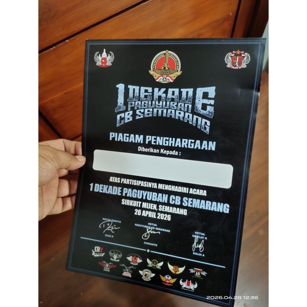 piagam sertifikat acara CB