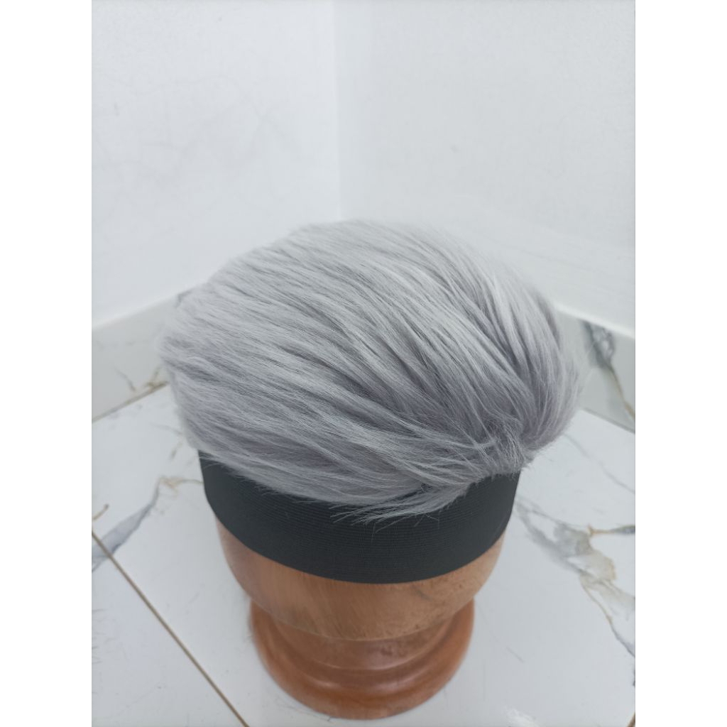 Topi wig cosplay rambut palsu panjang pria / topi wig rambut korea lingkar karet