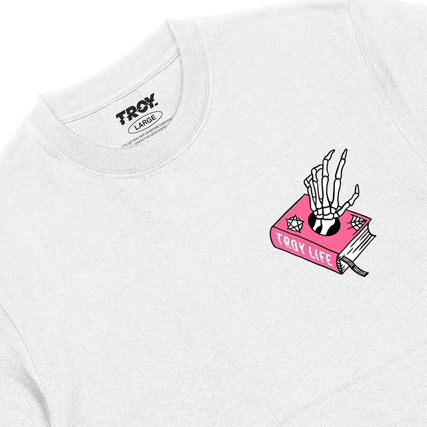 Troy Company Kaos Pria Lengan Pendek Putih - Pink Witch Book Tshirt White MTD 2341