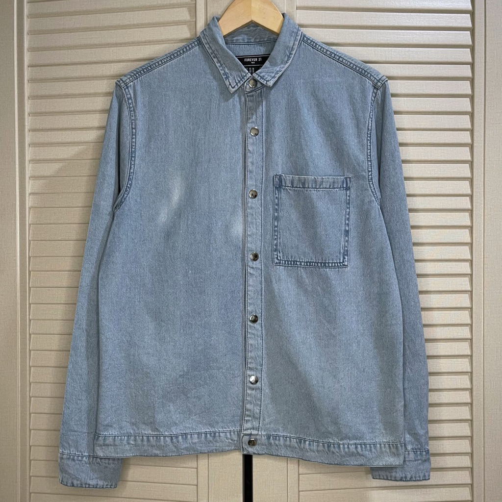 Forever 21 Men - Denim Overshirt - Stone Wash Blue - Size M fit L