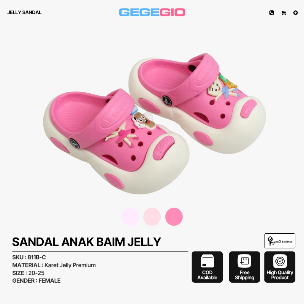 Sandal Anak Perempuan Karakter Sendal Pantai Santai Baim Jelly Import 811B-C