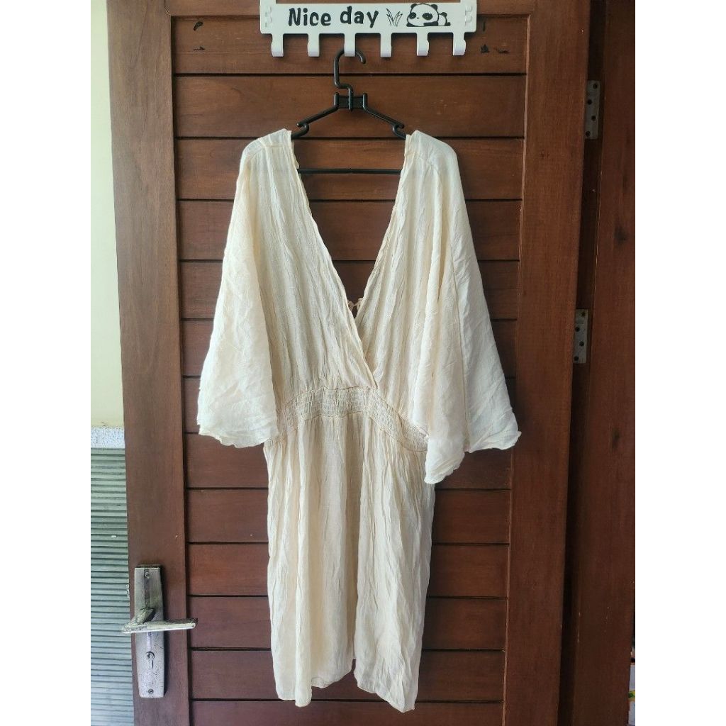 Dress Kimono Outer Bikini Linen Big Size Plus Size Jumbo Cream