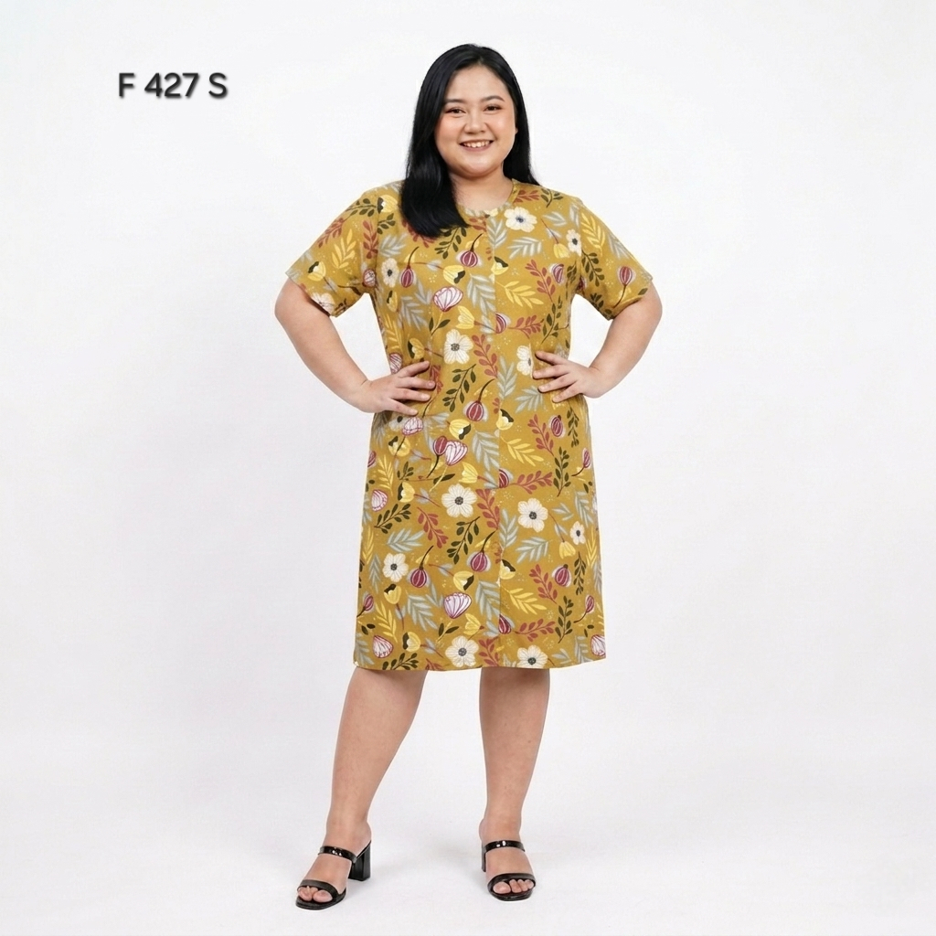 Daster Fullprint Kancing Full Anne Cllaire Jumbo  XL / 2L Dewasa BabyDoll Baju Tidur Bumil Busui