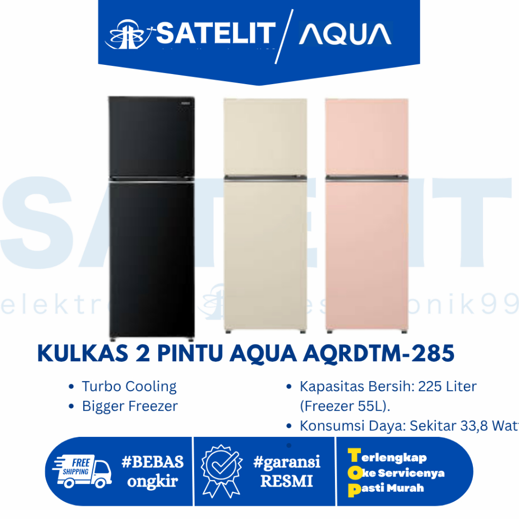 KULKAS 2 PINTU AQUA AQRDTM-285 | Hemat Listrik | Kapasitas Besar | Desain Modern