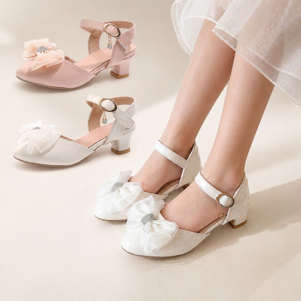 Sepatu Pesta Anak Perempuan Heels Pita Elegan Korean Style Wedding Princess Shoes