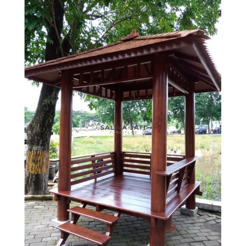 Gazebo Kayu Jati Solid Outdoor Minimalis | Gazebo Taman Villa Hotel Custom Jepara