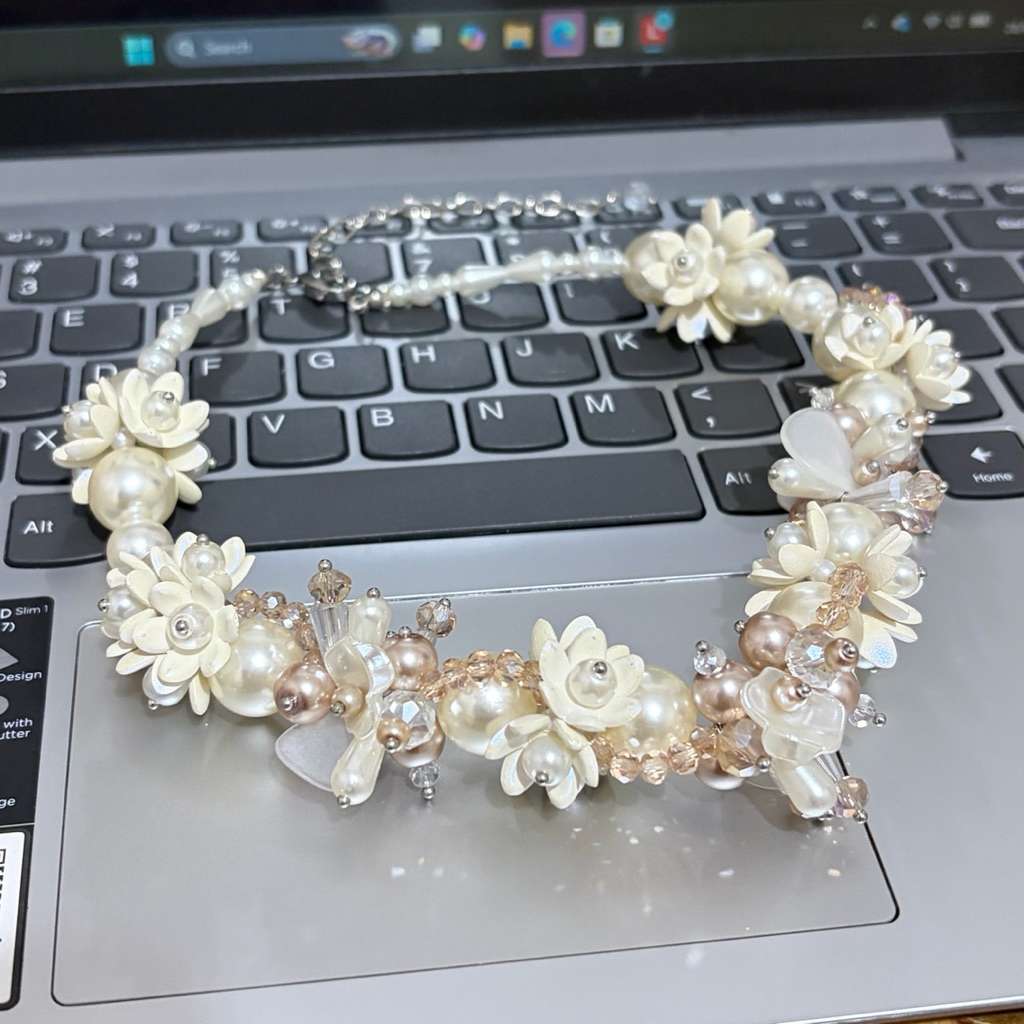 kalung pendek rangkai manik kristal payet wanita hijab prlvd nw