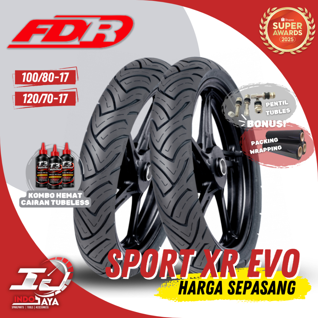 [PAKET MURAH SEPASANG] BAN FDR SPORT XR EVO TUBELESS (100/80-17 & 120/70-17) FDR ORIGINAL / BAN LUAR