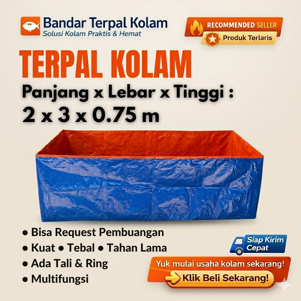 Kolam Terpal Ikan A20 Kotak 200x300x75 - 2x3x0.75 2mx3mx0.75m 2x3 Tinggi 75cm 0.75M Terpal Kolam KOR