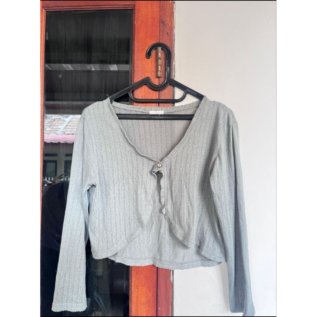 Cardigan Crop Wanita Knit Hijau Tosca – Outer Rajut Slim Fit Lengan Panjang Kekinian