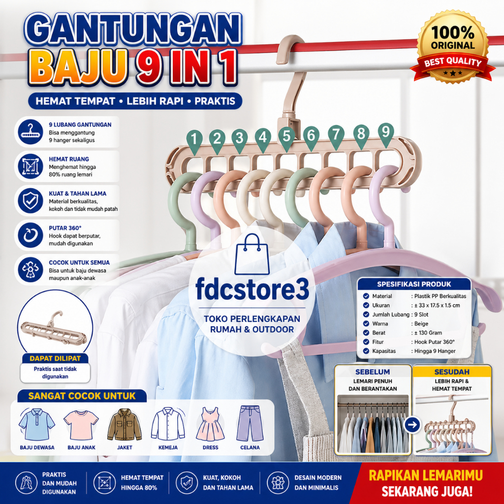 Gantungan Baju 9 Lubang Magic hanger 9in1 Hanger Baju Ajaib 9 Lubang gantungan baju