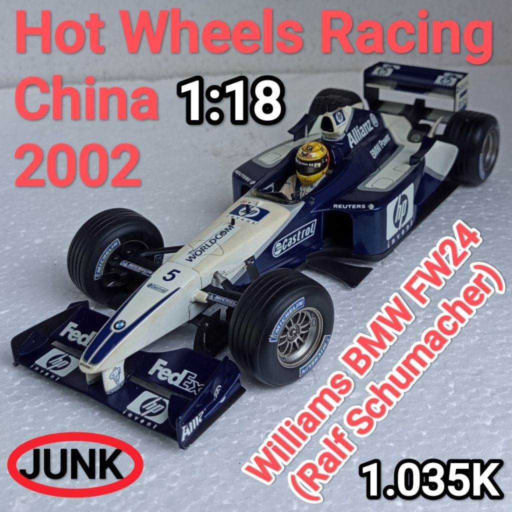 Diecast Hot Wheels Racing Skala 18 Williams BMW FW24 Ralf Schumacher Loose Junk