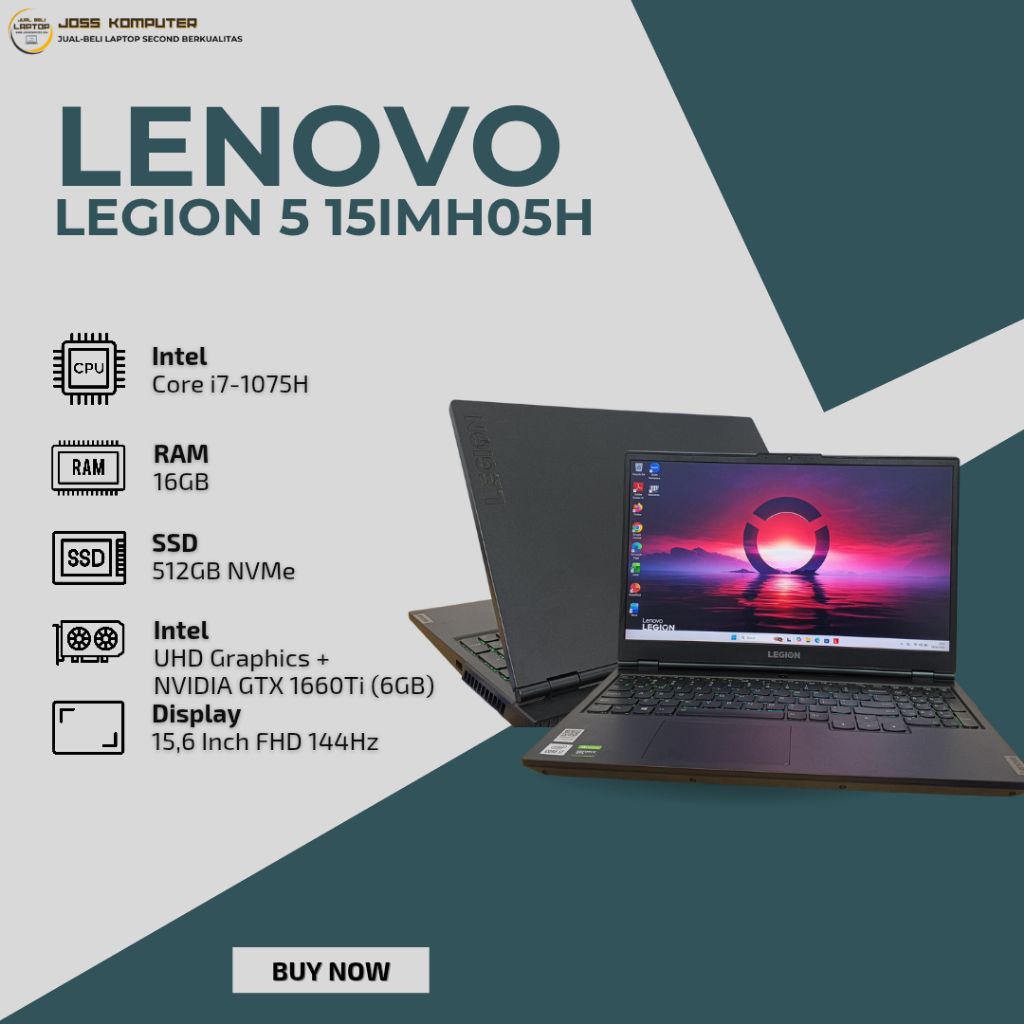 LENOVO LEGION 5 15IMH05H INTEL CORE I7-10750H/ RAM 16GB/ SSD 512GB NVMe/NVIDIA GTX 1660Ti (6GB) /15,
