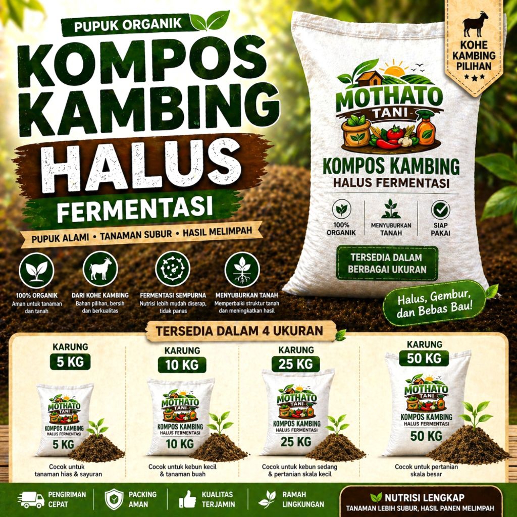 PUPUK KOMPOS KAMBING FERMENTASI HALUS Karung 50 KG Hingga Plastik 1 KG –  TEKSTUR HALUS