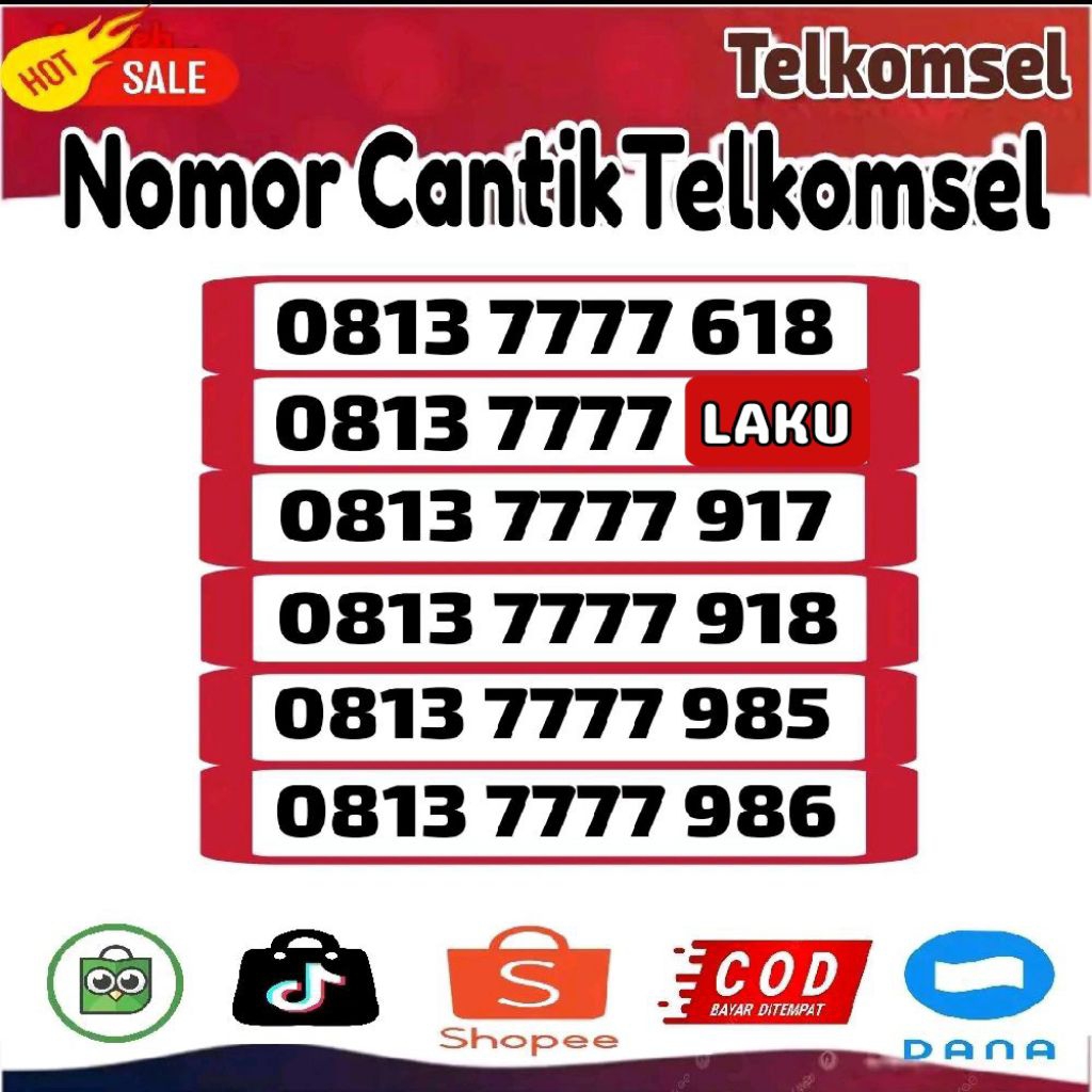 nomor cantik Telkomsel simpati 11 DIGIT kwartet 7777 HOKY