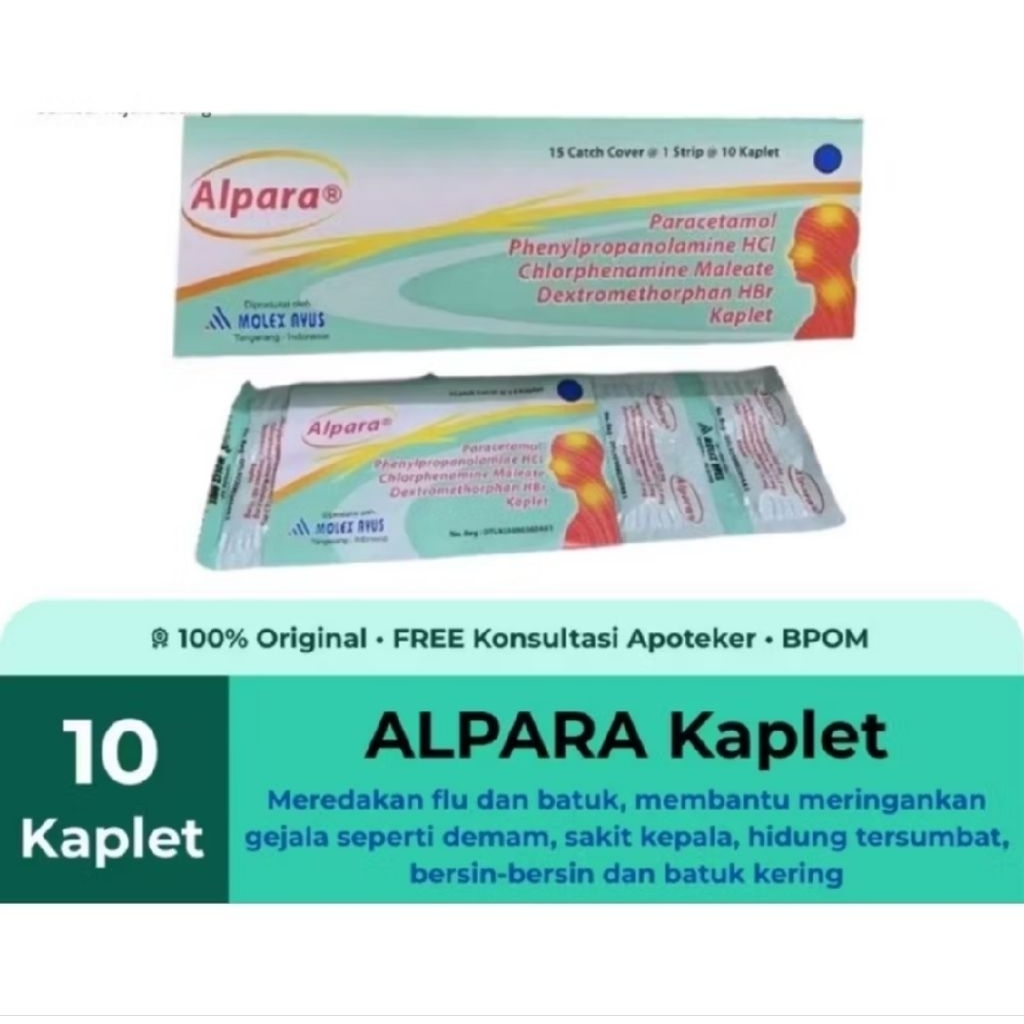 Alpara Kaplet Obat Batuk Flu demam bersin" hidung tersumbat, 1 Strip Isi 10 Kaplet