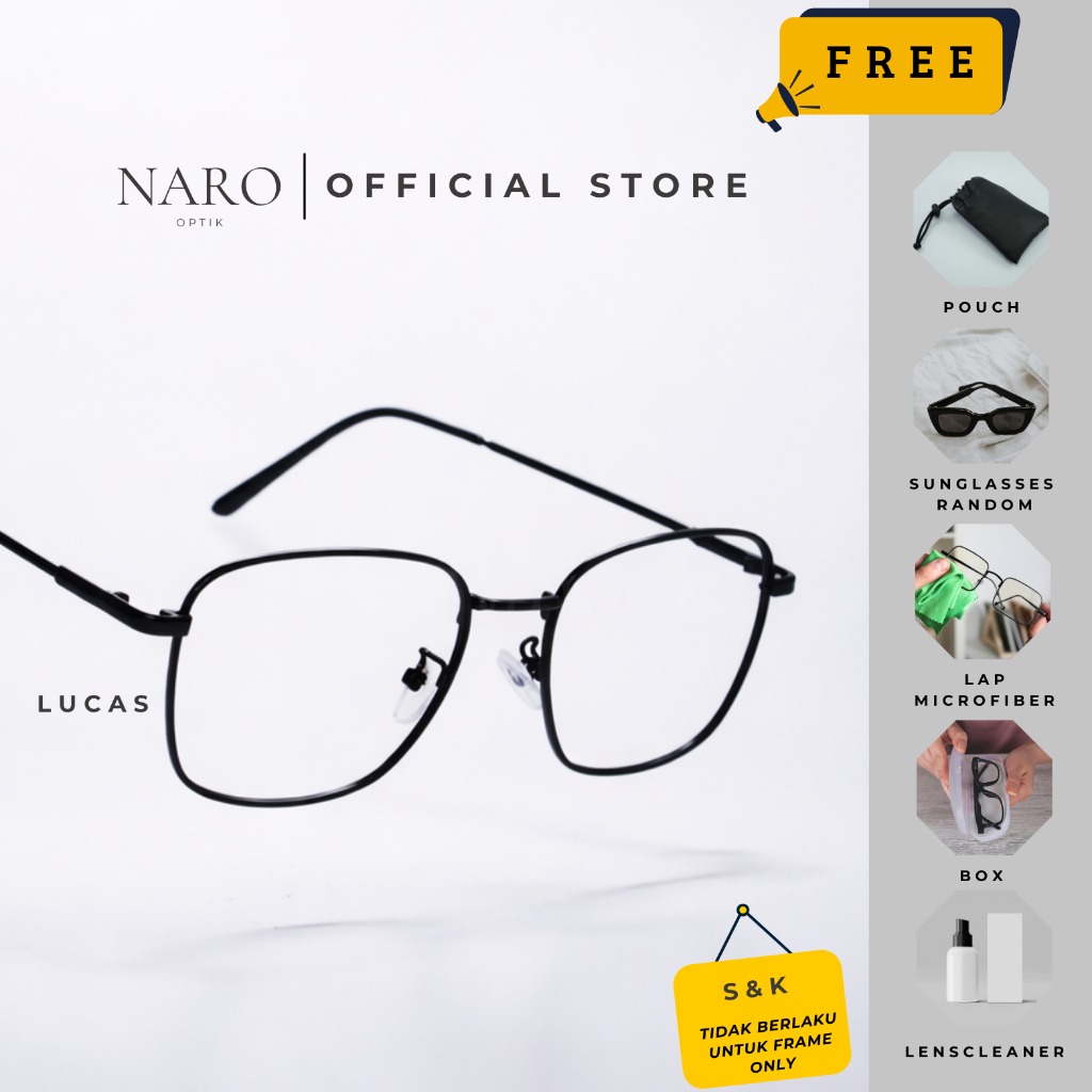 NARO Frame Kacamata Lucas Besi Kotak Pria Wanita