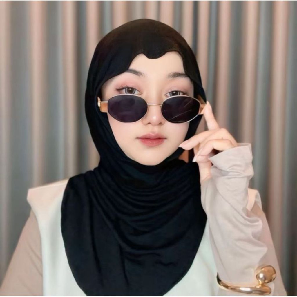 Hijab Instan Bergo Hitam Bahan Rayon Spandex Premium