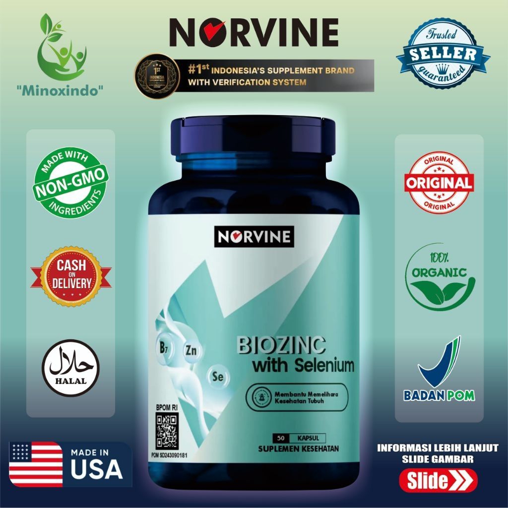 Biozinc Biotin Zinc With Selenium Norvine Suplemen 50 Kapsul - Booster Mempercepat Pertumbuhan Rambu