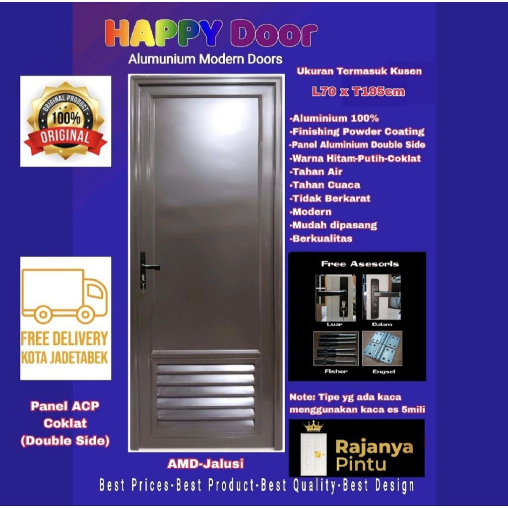 Pintu Aluminium Happy Door AMD Jalusi Coklat ACP