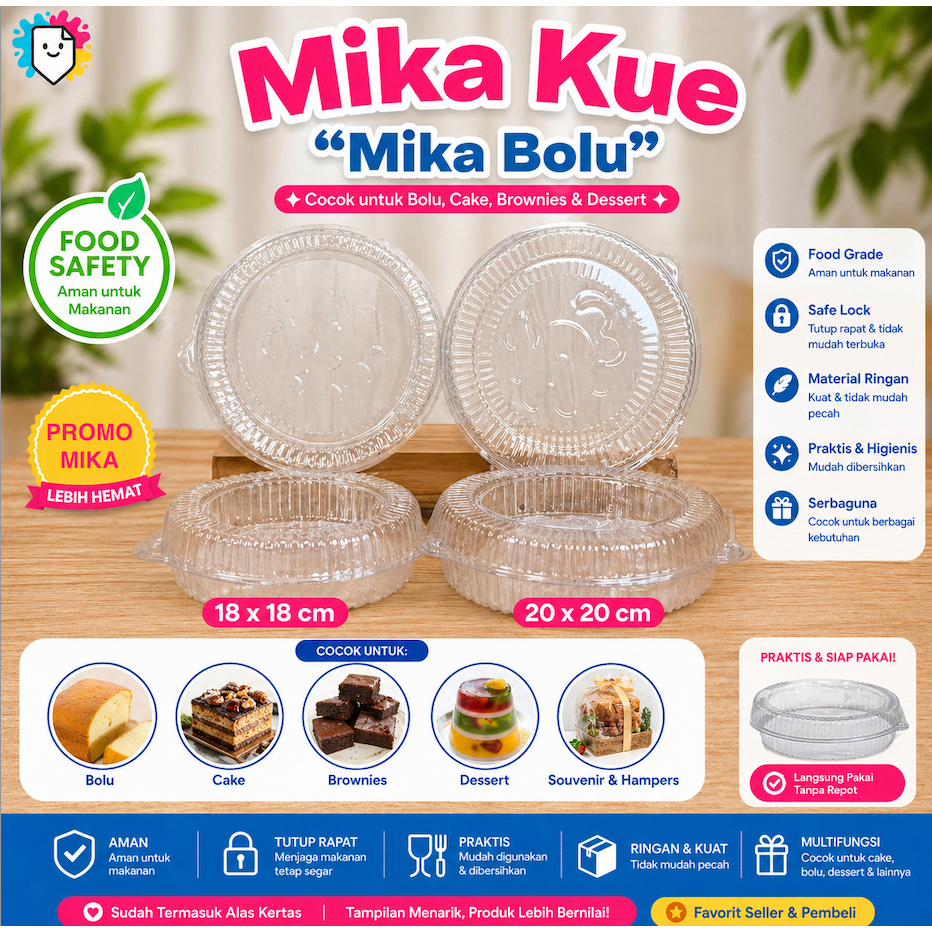 Mika Chiffon Mika Bulat 18x18 cm Mika Cheese Cake Bolu / Tebal / Mika Mantap /  Wadah Kue / Plastik 