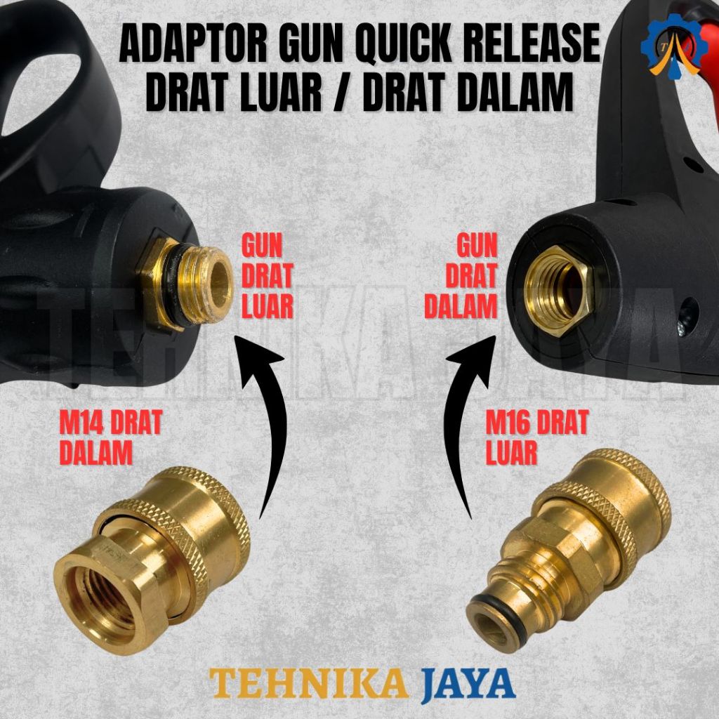 Adaptor Nepel Gun Quick Release 1/4 M14 M16 Drat Luar & Dalam Untuk Gun Jet Cleaner