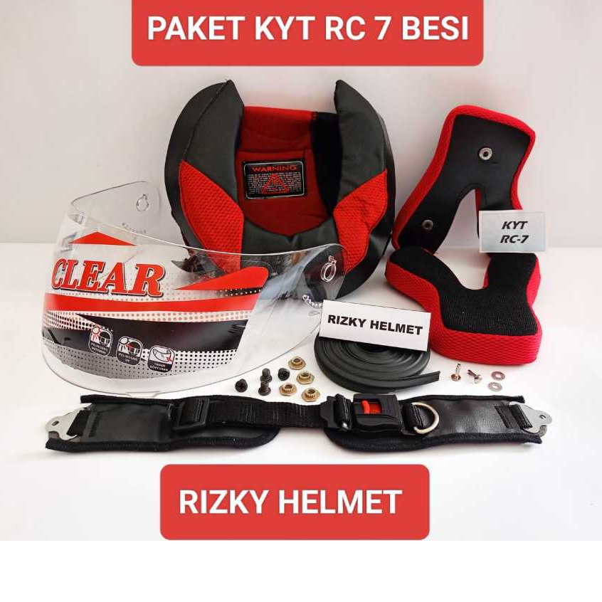 PAKET SPAREPART HELM KYT RC 7, RC7 KANCING BESI, BUSA HELM + KACA HELM + TALI HELM + BAUT RACHET & N