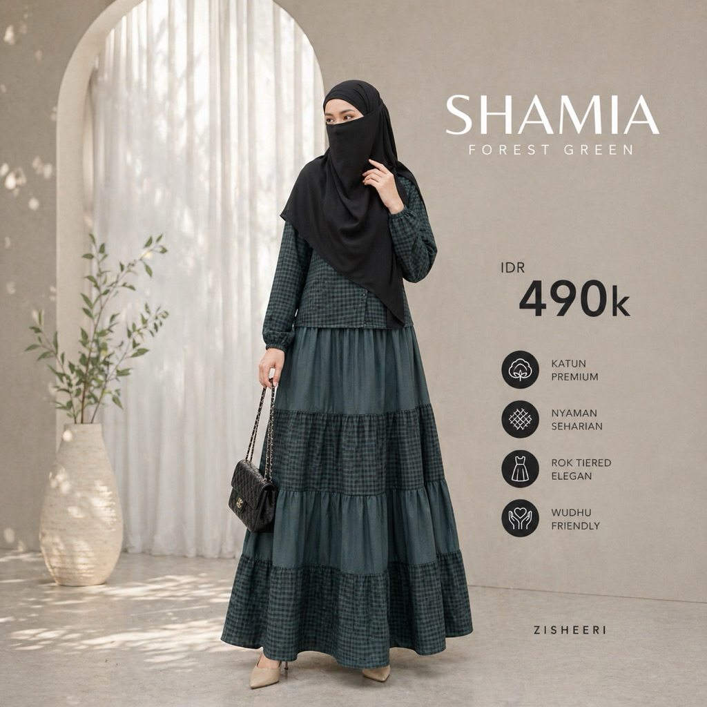 ZISHEERI SETELAN WANITA SHAMIA FOREST GREEN SAMIA SAMHIA