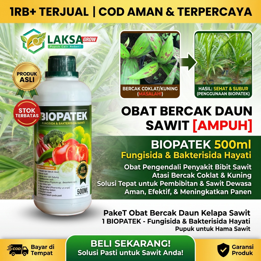 COD AMAN BIOPATEK 500ML Obat Sawit Bercak Daun Bibit Kelapa Sawit Fungisida Hayati Bakterisida Ampuh