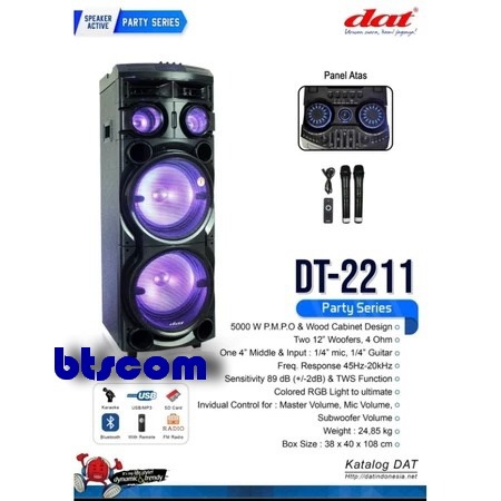 Speaker aktif portable dat 12 inch dt 2211 doble woofer aktiv dt2211
