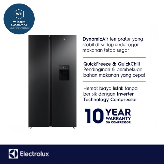 Electrolux Kulkas Multidoor 4 Pintu EQE5760B-B 634L Inverter, Water dispenser, AutoIce, MultiChill, 
