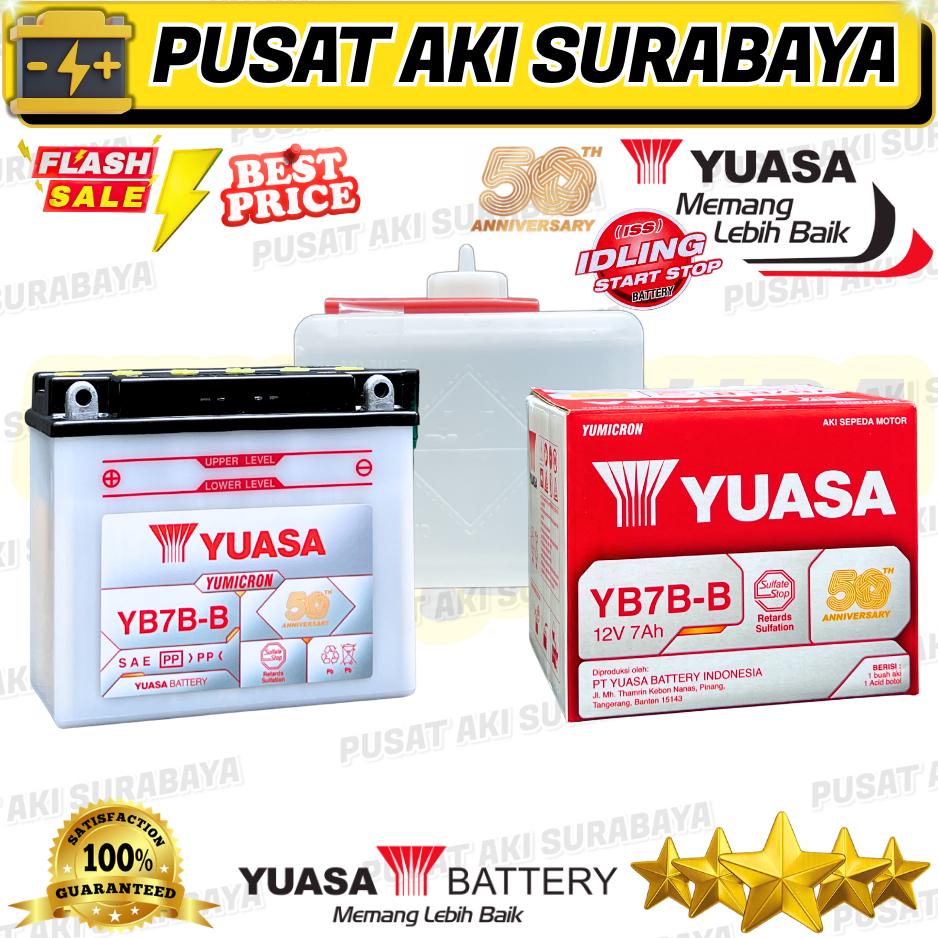 AKI JAMINAN BERGARANSI YUASA YB7B-B 12V 7AH UNTUK SEPEDA MOTOR HONDA TIGER PUSAT AKI SURABAYA MTX7D