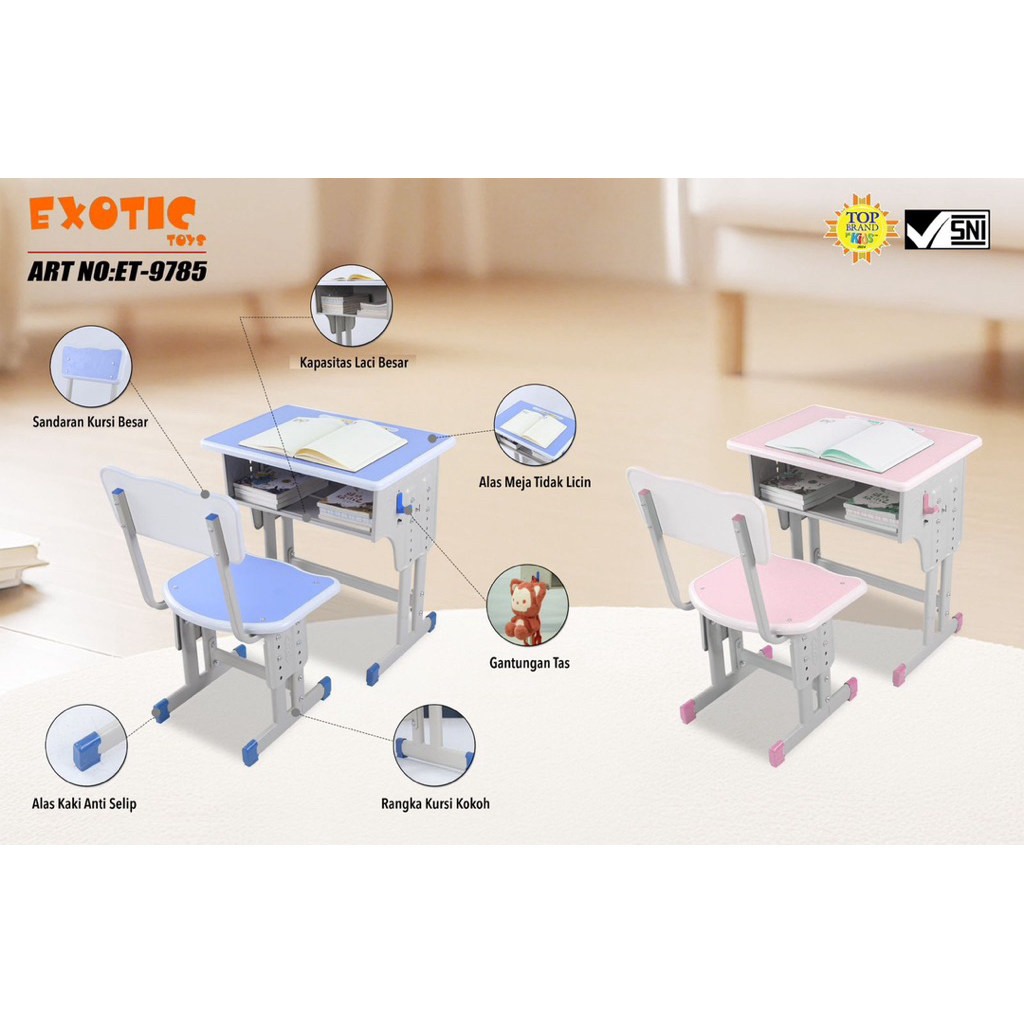 EXOTIC STUDY TABLE SET ET-9785 // MEJA DAN KURSI BELAJAR  ANAK DAN DEWASA