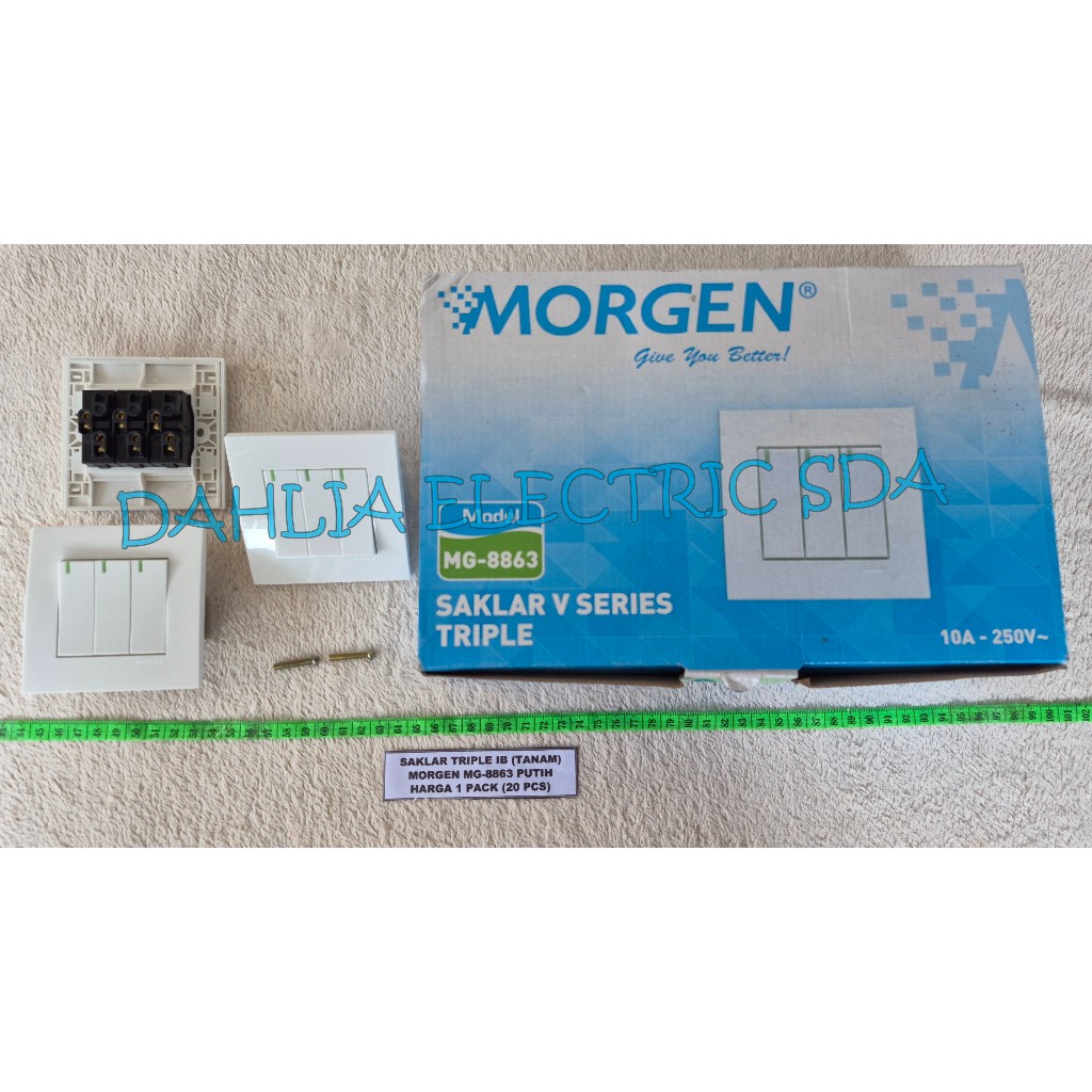 SAKLAR TRIPLE IB (TANAM) MORGEN MG-8863 SNI PUTIH HARGA 1 PACK (20 PCS)