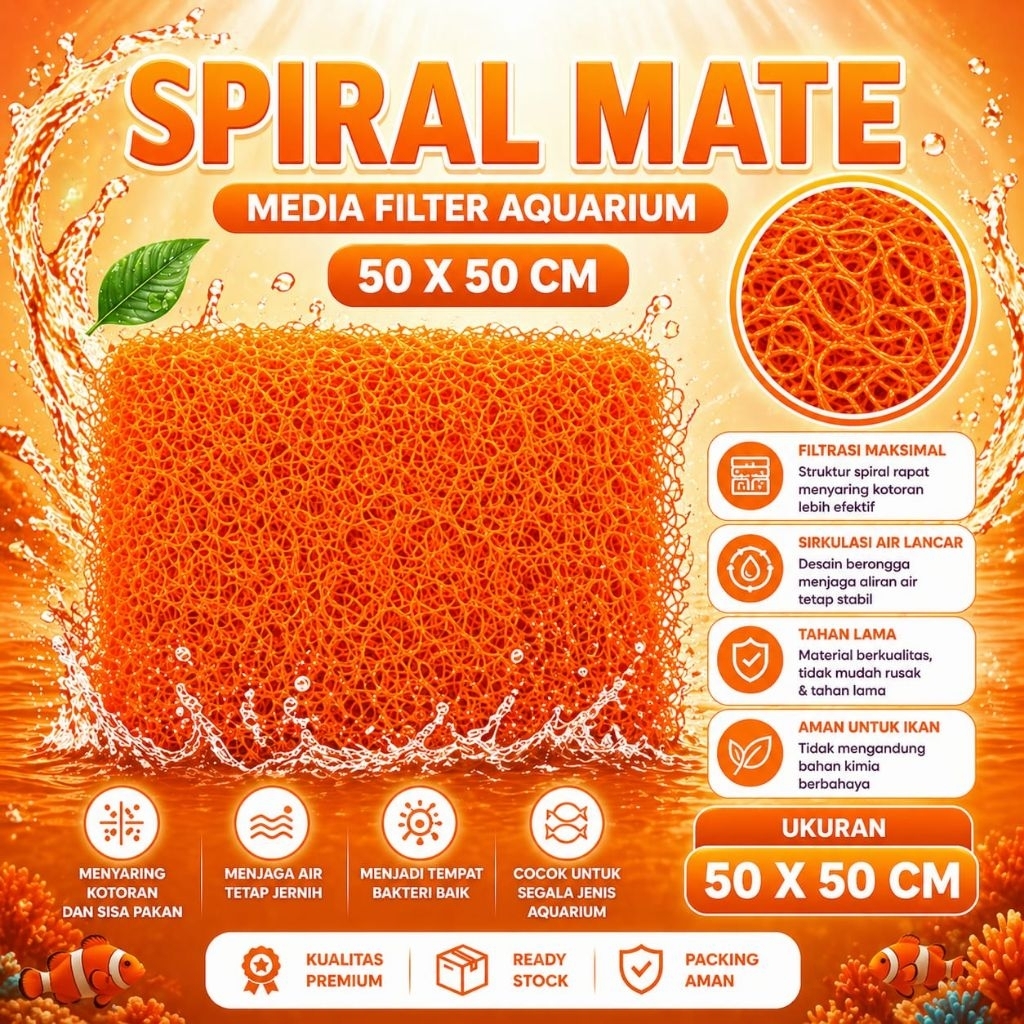 SPIRAL MATE PREMIUM 50x50CM MEDIA FILTER KOLAM AQUARIUM