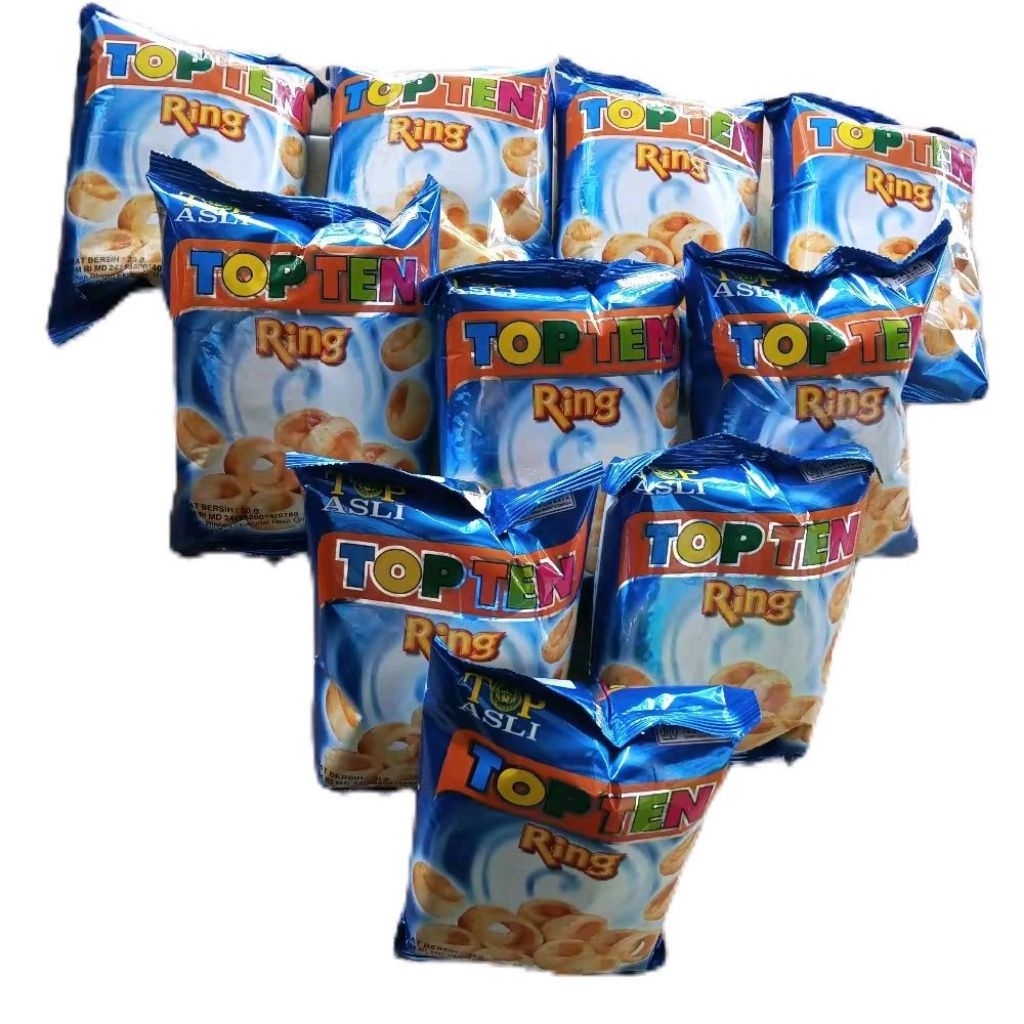 (KEMASAN BARU) SNACK JADUL TOP TEN RING KEMASAN 1 RENCENG ISI 10 PCS X 30 GR