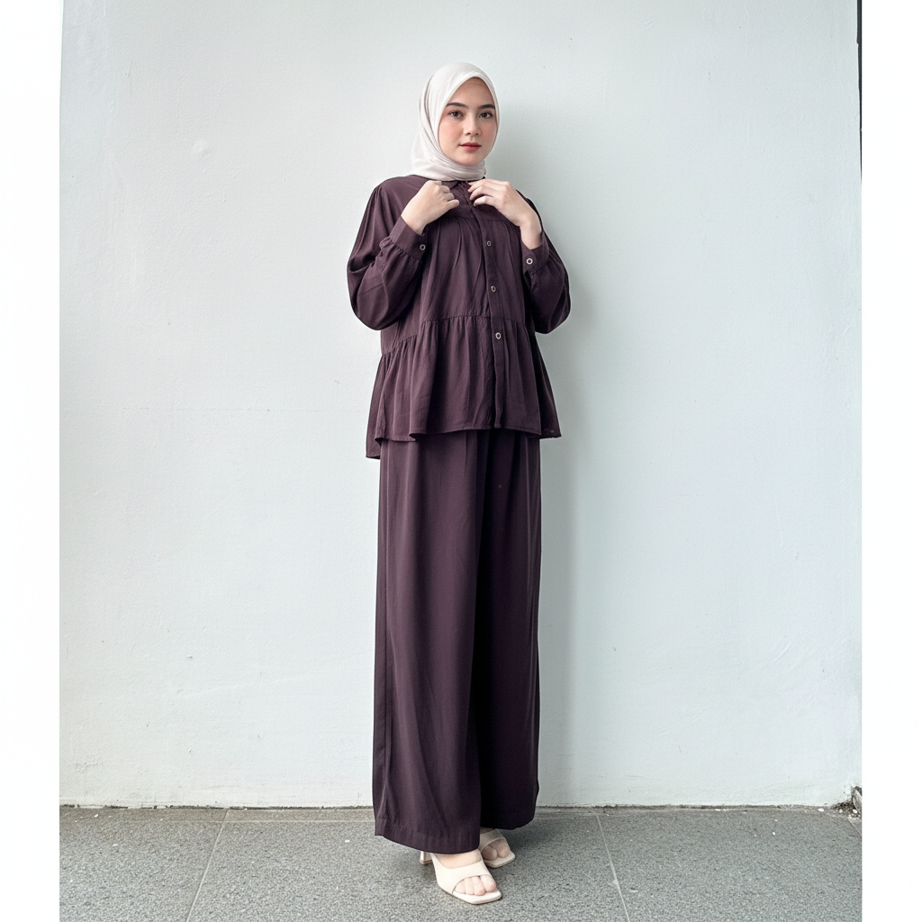 Lulu Set Rayon Twill Polos Premium - Setelan Celana Kulot Wanita Highwaist Lengan Panjang Rayon Twil